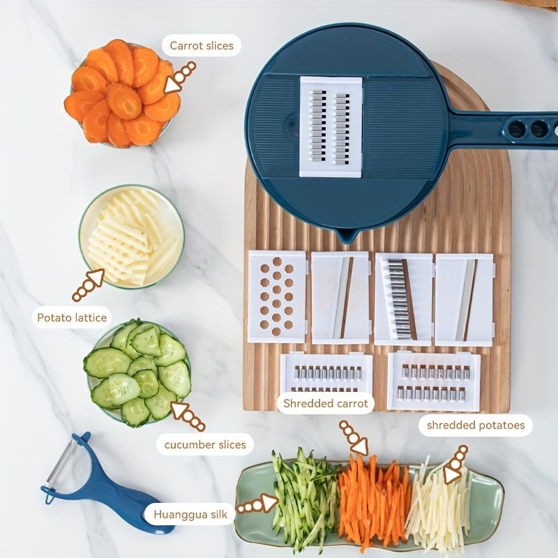 11pcs, 12-in-1 Multi-Function Vegetable Chopper for Carrots, Potatoes, Radish, and More – Manual Slicer, Shredder, and Grater – Essential Kitchen Tool
