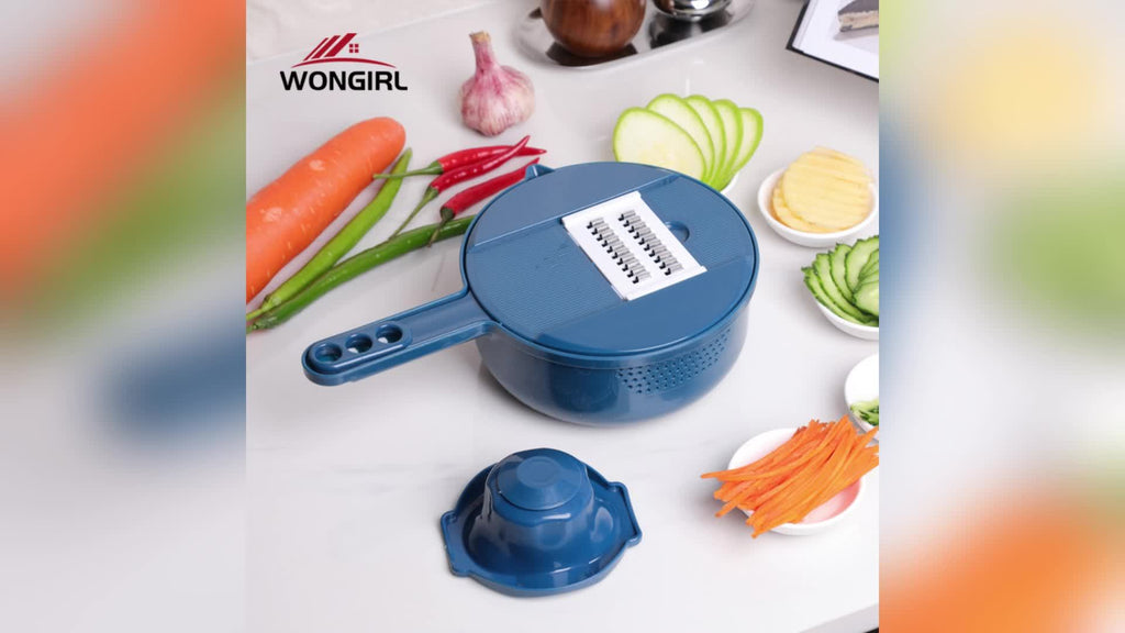 11pcs, 12-in-1 Multi-Function Vegetable Chopper for Carrots, Potatoes, Radish, and More – Manual Slicer, Shredder, and Grater – Essential Kitchen Tool