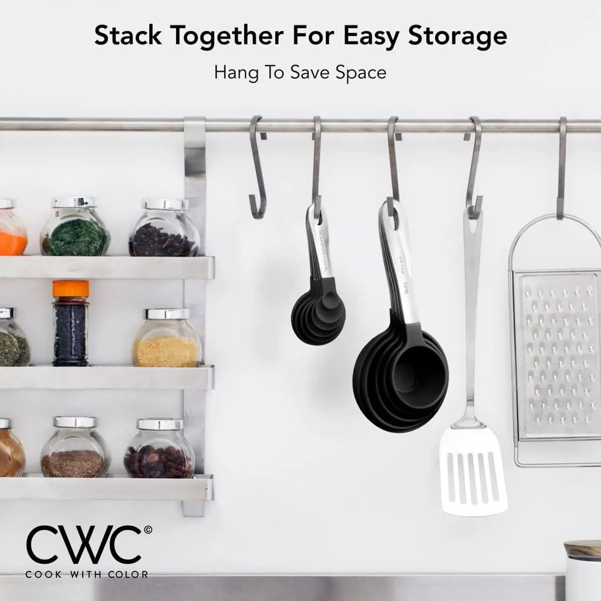 Measuring Cups Set and Measuring Spoon Set, Stainless Steel Handles, Nesting Kitchen Measuring Set, Liquid Measuring Cup Set, 12 PC Stainless Steel, Black