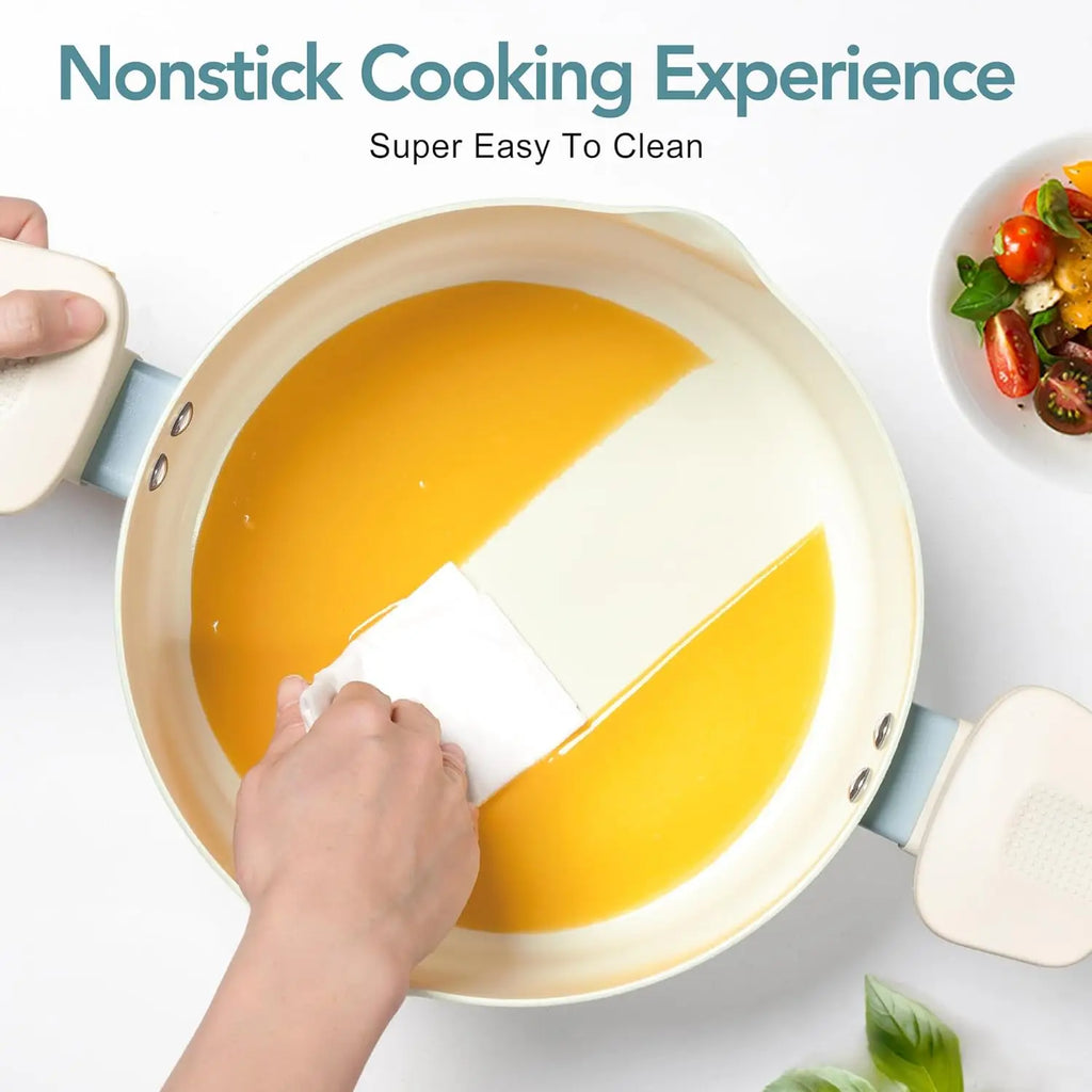 MICHELANGELO Pasta Pot with Strainer Lid - 6 Quart Cooking Pot with Lid, Induction Compatible, Soft Aqua