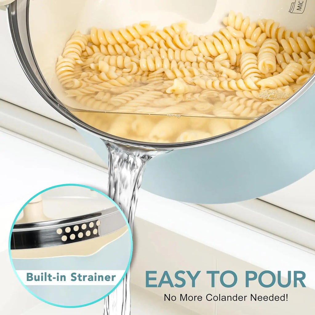 MICHELANGELO Pasta Pot with Strainer Lid - 6 Quart Cooking Pot with Lid, Induction Compatible, Soft Aqua