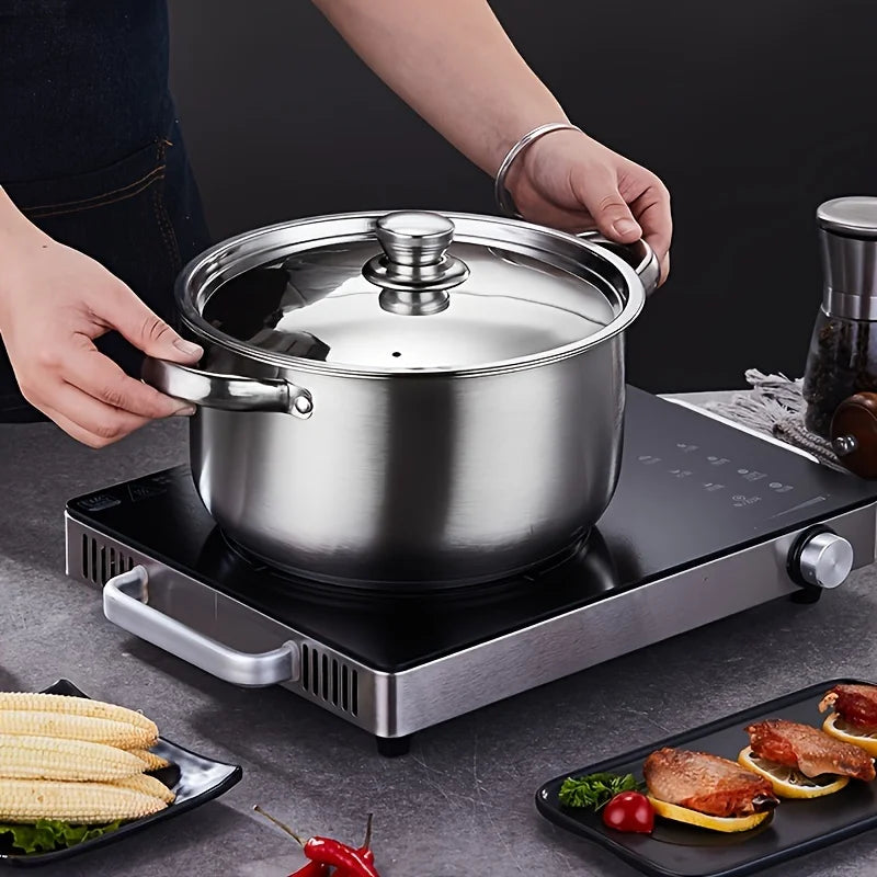 4-Piece Stainless Steel Pot Set, No Stove Selection, Large Capacity, Suitable for Kitchen Cooking