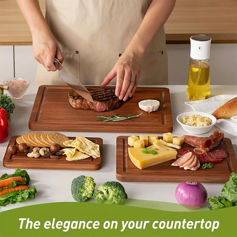 Bamboo cutting board set, wooden thick multi-purpose cutting board for meat, vegetables, and fruits