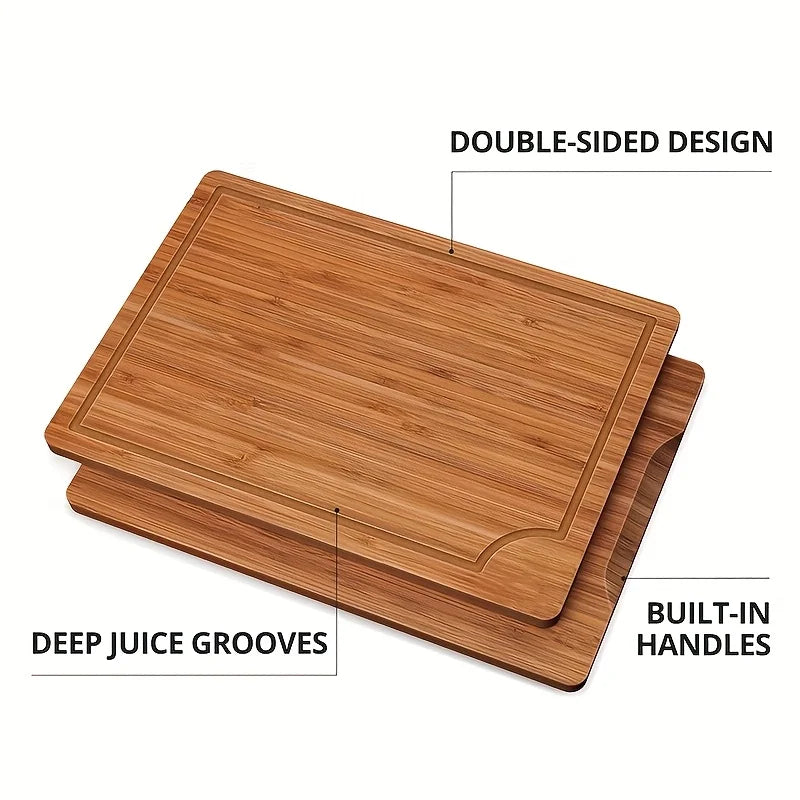 Bamboo cutting board set, wooden thick multi-purpose cutting board for meat, vegetables, and fruits