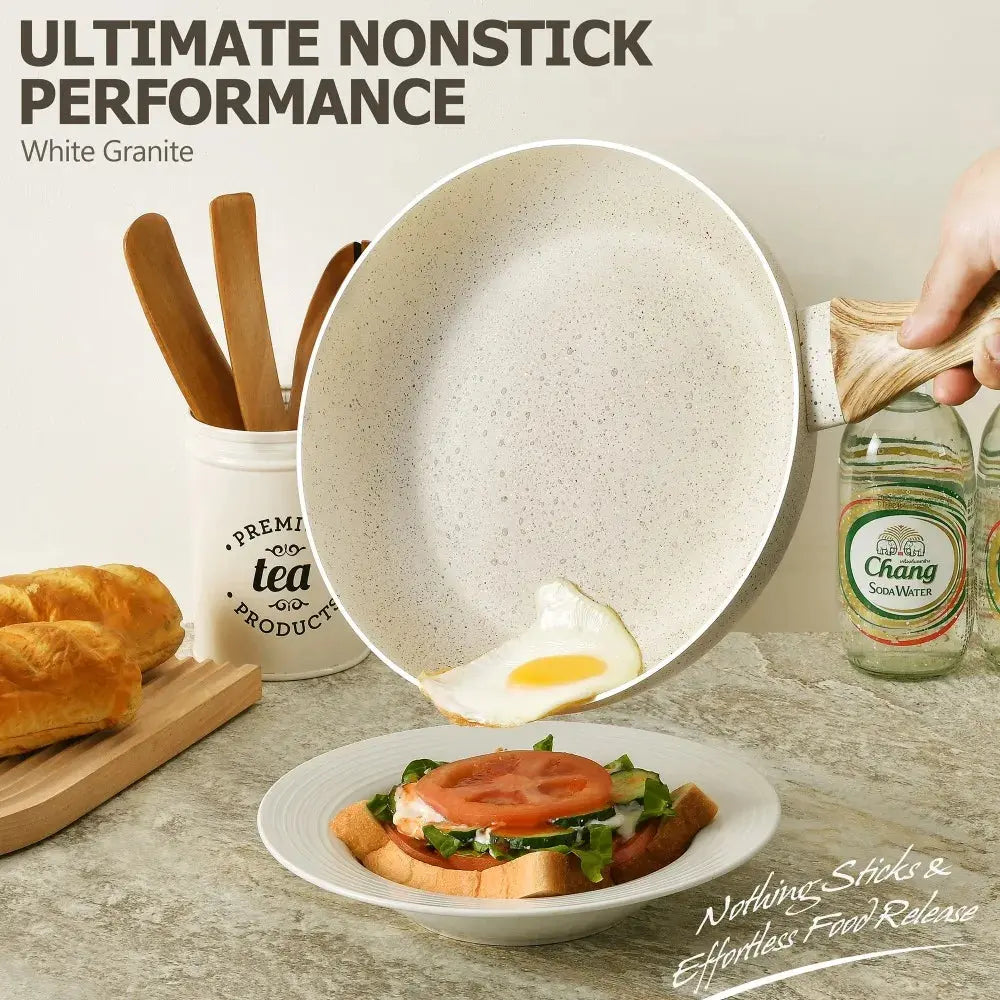 MICHELANGELO 3pcs Nonstick Cookware Sets White Granite Induction Cookware 8/9.5/11 Inch Frying Pan  Non-toxic Healthy Pan Cook Easy