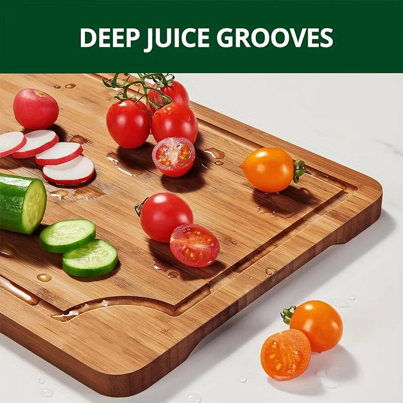 Bamboo cutting board set, wooden thick multi-purpose cutting board for meat, vegetables, and fruits