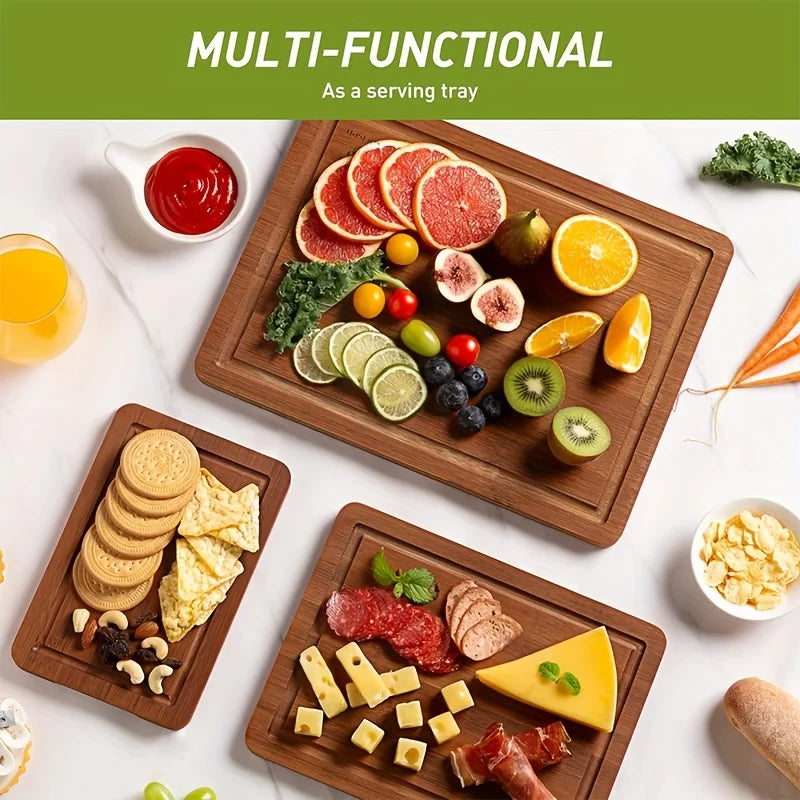 Bamboo cutting board set, wooden thick multi-purpose cutting board for meat, vegetables, and fruits