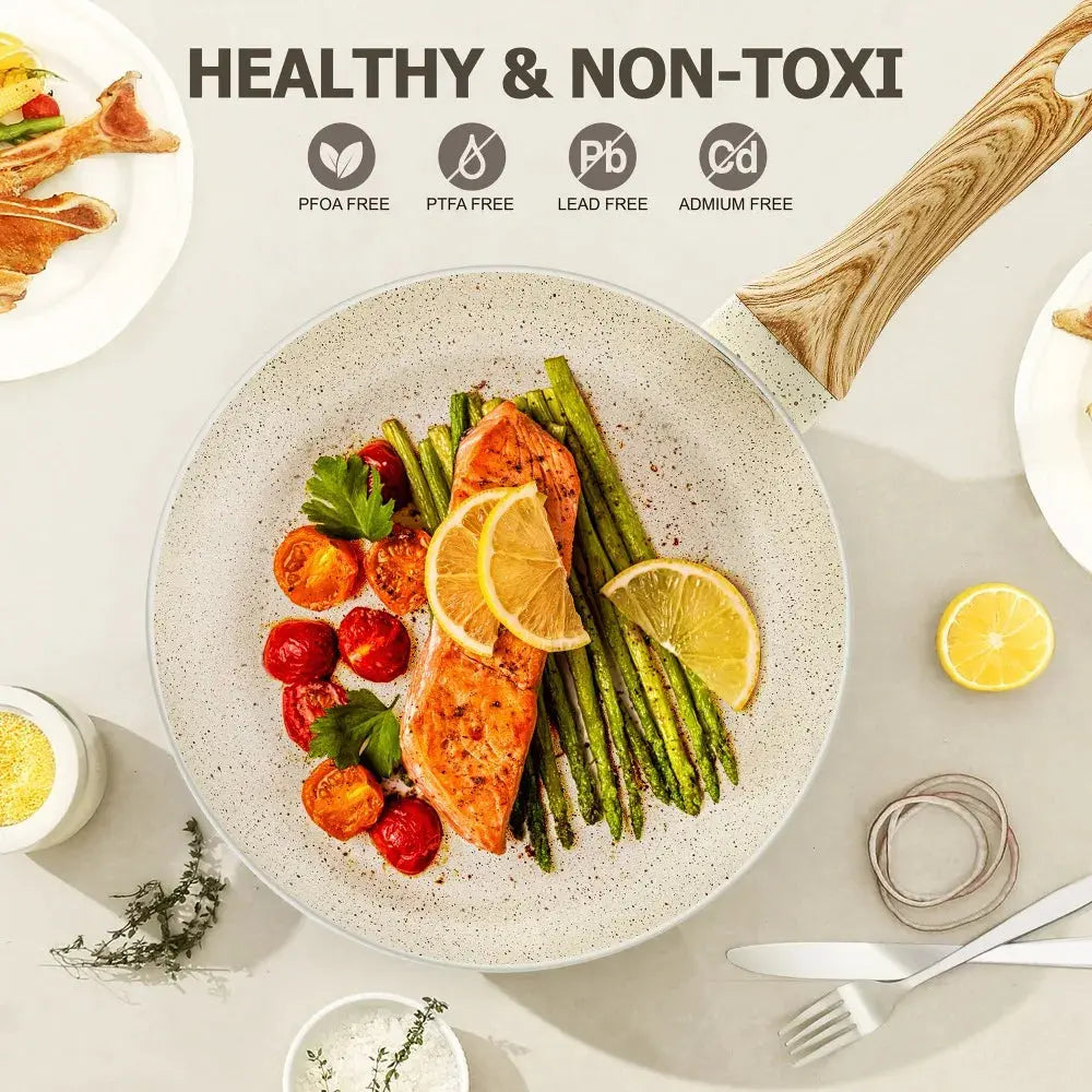 MICHELANGELO 3pcs Nonstick Cookware Sets White Granite Induction Cookware 8/9.5/11 Inch Frying Pan  Non-toxic Healthy Pan Cook Easy