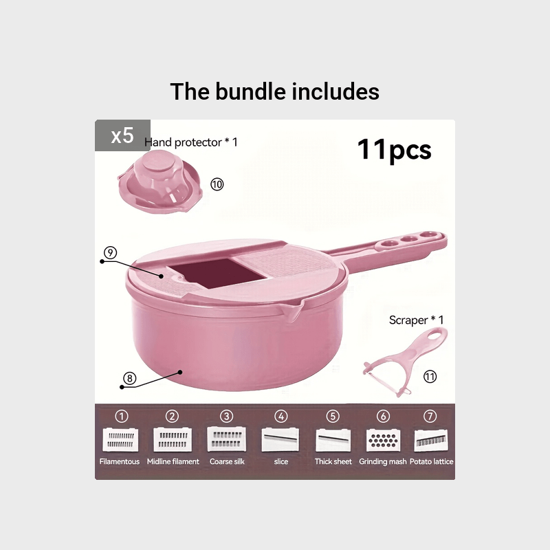 11pcs, 12-in-1 Multi-Function Vegetable Chopper for Carrots, Potatoes, Radish, and More – Manual Slicer, Shredder, and Grater – Essential Kitchen Tool