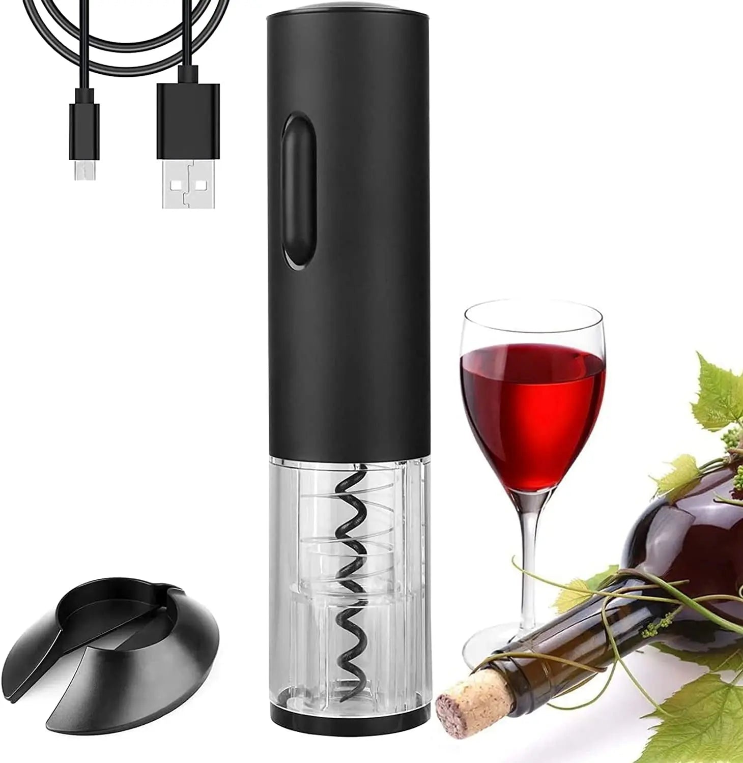 Electric Wine Opener, Automatic Electric Wine Bottle Corkscrew Opener, Rechargeable Stainless Steel Cordless Electric Wine Bottle Opener Gift Set with Foil Cutter, USB Charging Cable